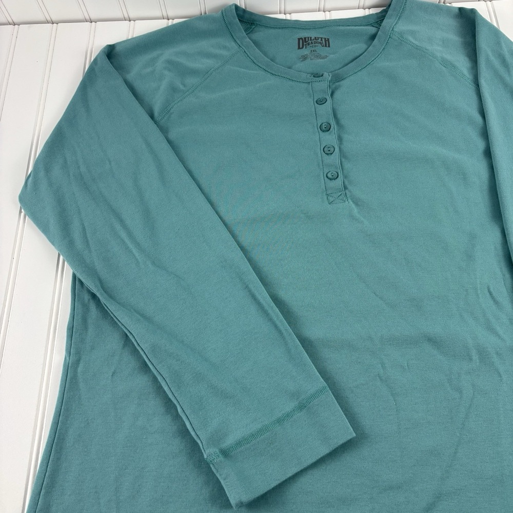 Duluth Trading Green Long Sleeve‎ Thick Thermal Henley Shirt Women's 2XL